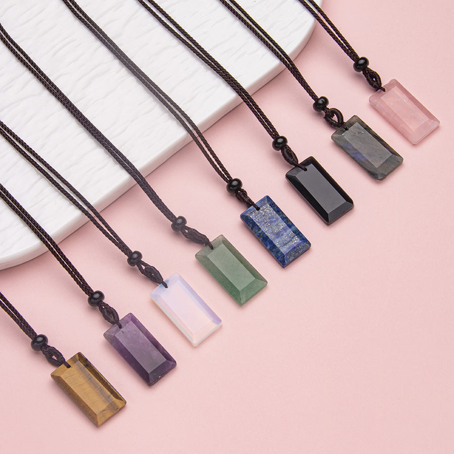 Crystal Rectangular Square Pendant Necklace