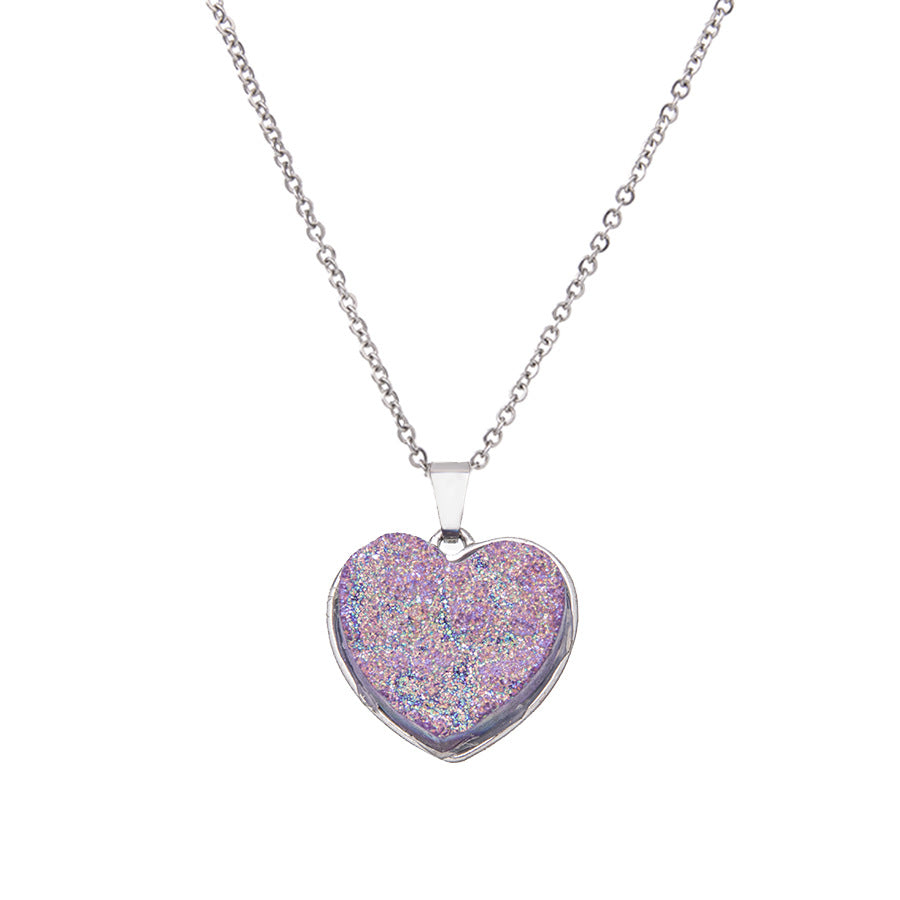 Electroplated dyed crystal stainless steel heart-shaped necklace