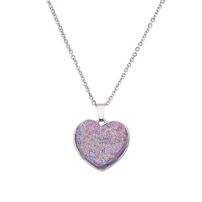 Electroplated dyed crystal stainless steel heart-shaped necklace