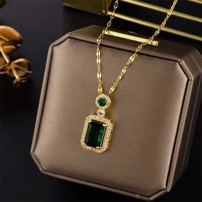 Emerald Zircon Pendant Necklace and Earrings Set for Women