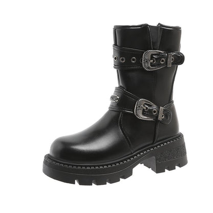 New side zipper metal buckle boots