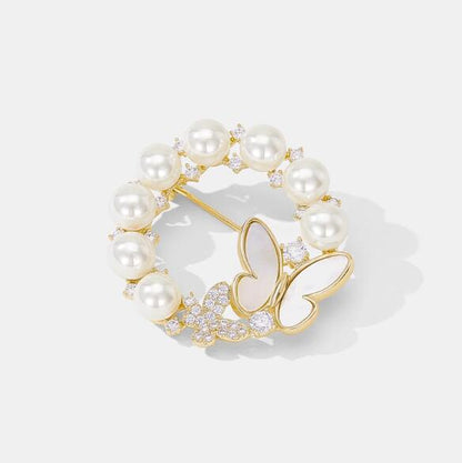 Wreath Butterfly Pearl Brooch