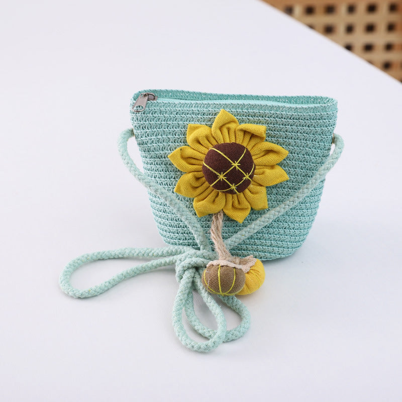 Girls' Summer Fisherman Straw Bag Set Stylish Cute Floral Sun Protection