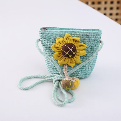 Girls' Summer Fisherman Straw Bag Set Stylish Cute Floral Sun Protection