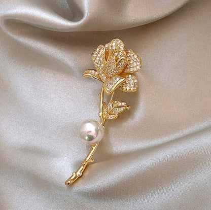 Golden Rose Flower Brooch