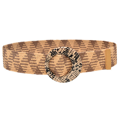 Wooden buckle grass woven wide women's belt