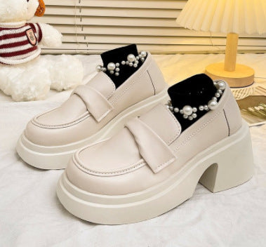 Platform sole small leather shoes women