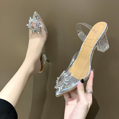 Crystal Heel Pointed Heel Sandals Women