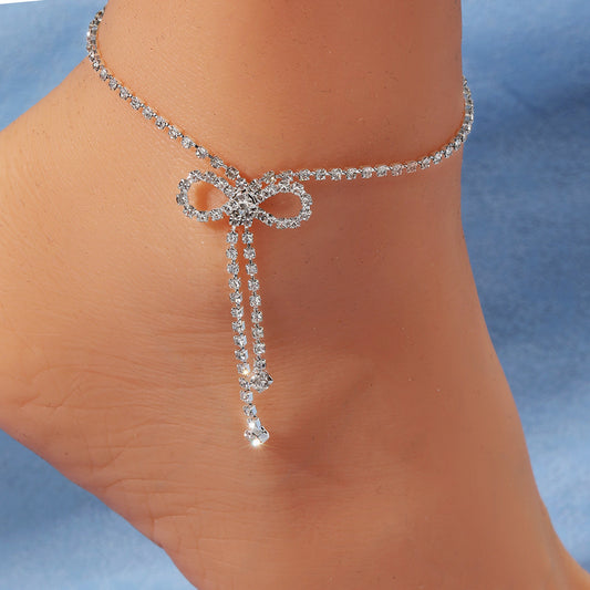 Full diamond bow rhinestone anklet