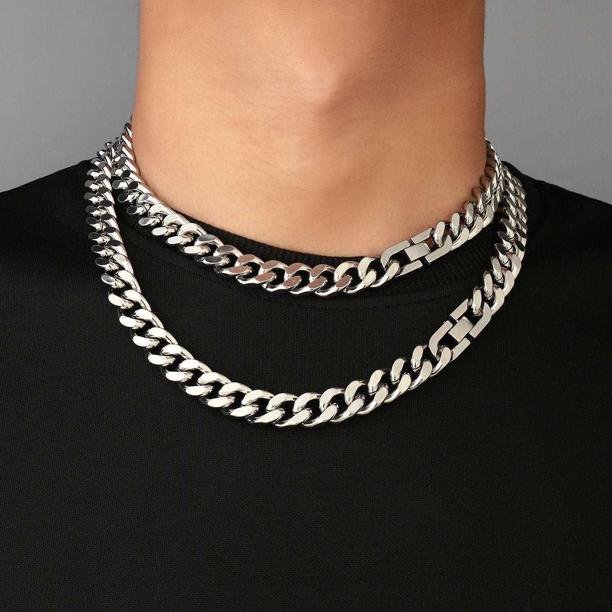 fashion Titanium Steel Hip Hop Cuban Chain Necklace Men 11mm