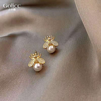 Little bee pearl stud earrings wholesale