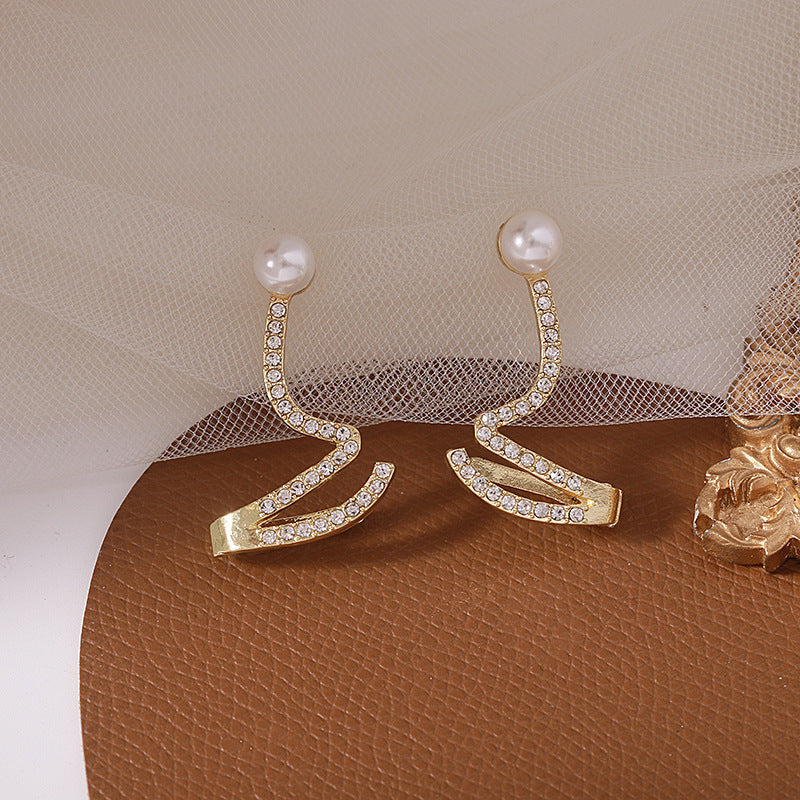 Pearl Diamond Wave Earrings