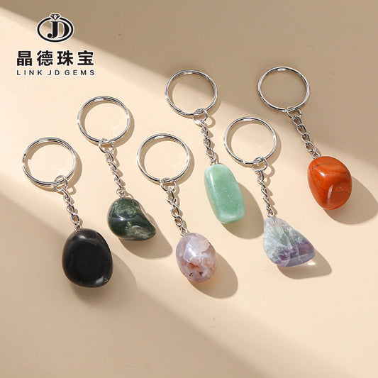 Natural crystal jade irregular rough stone keychain