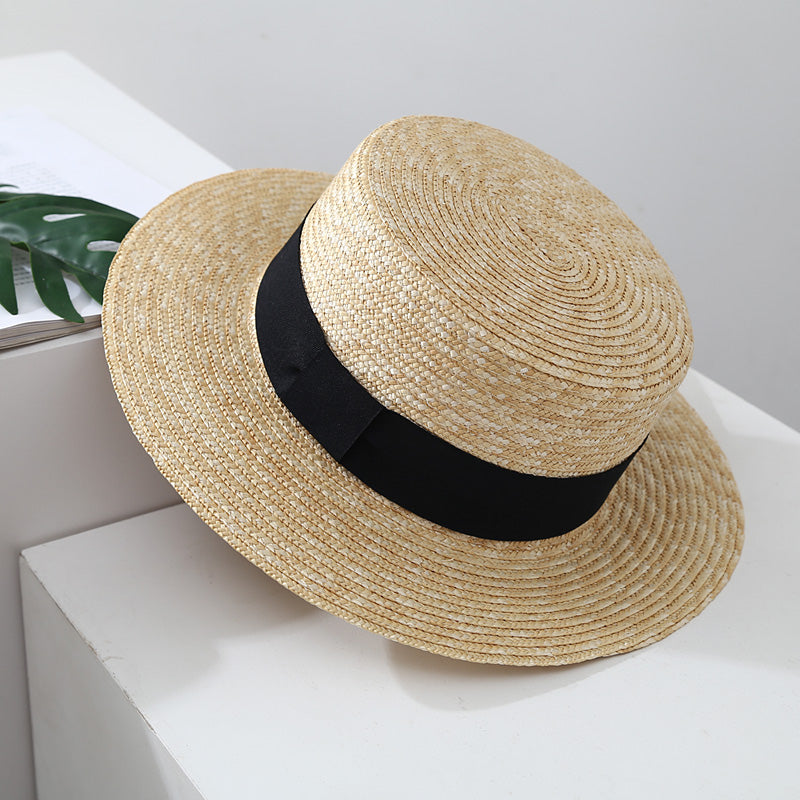 Beach Vacation Women's Sun Hat Stylish British Straw Flat Brim