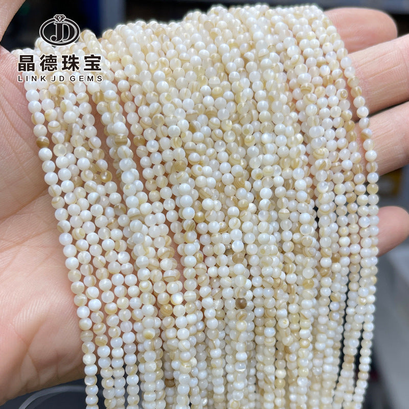 晶德珠宝 3mm天然淡水贝壳珠圆珠diy饰品配件发簪贝珠散珠子批发