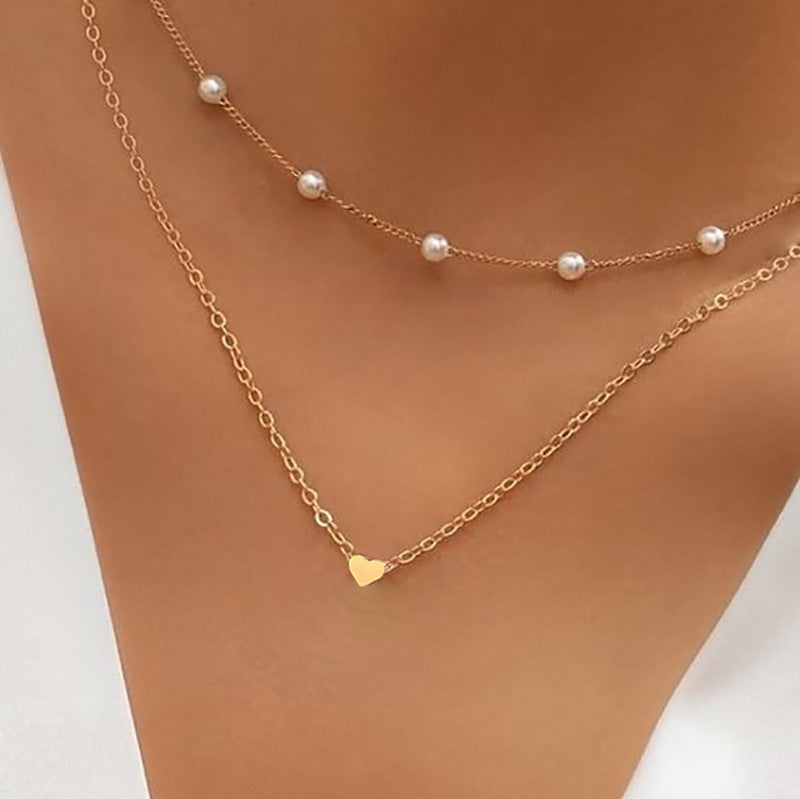 Copper Heart Pearl Multi-layer Clavicle Necklace