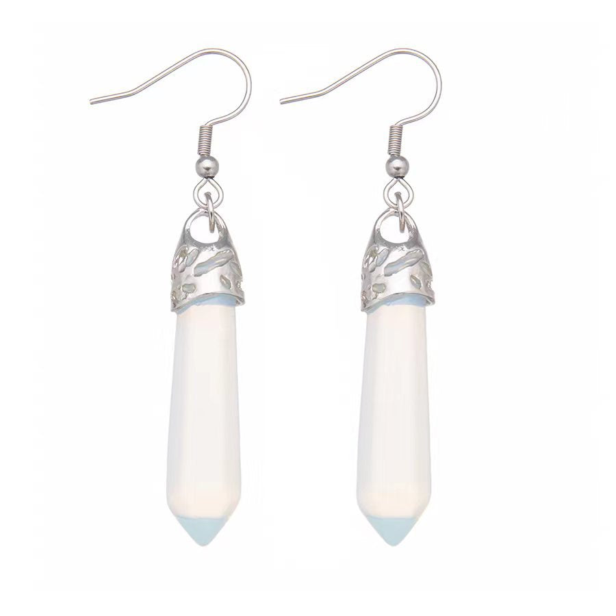 Crystal single point hexagonal column stainless steel earrings