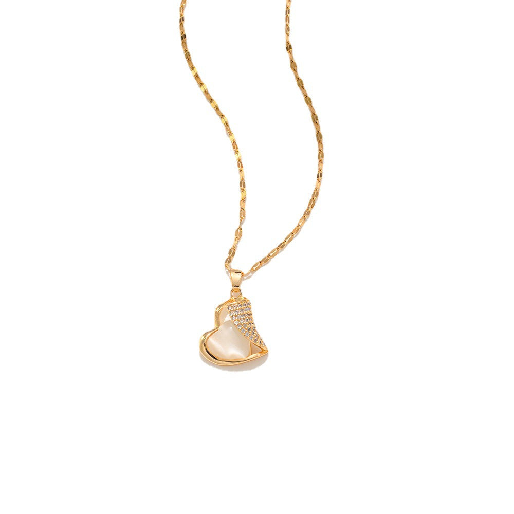 Gold-plated stainless steel necklace with cat's eye pendant