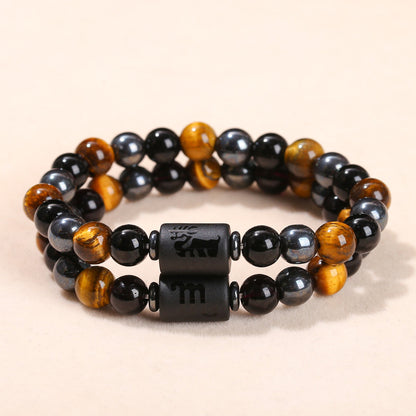 Natural yellow tiger's eye stone twelve constellations bracelet