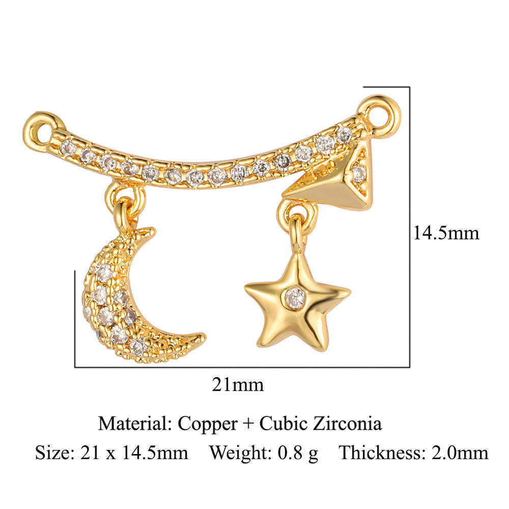 Leaves Flowers Stars Moon Double Hole Copper Zircon Accessories