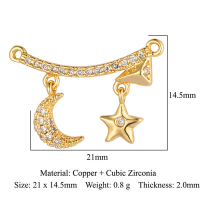 Leaves Flowers Stars Moon Double Hole Copper Zircon Accessories