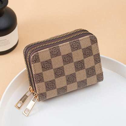 Ladies splicing color scheme double zipper wallet