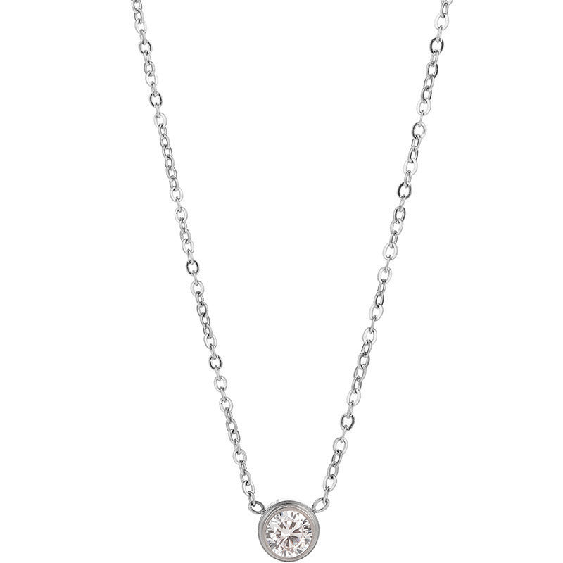 Single diamond zircon titanium steel necklace