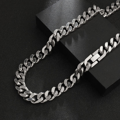 fashion Titanium Steel Hip Hop Cuban Chain Necklace Men 11mm