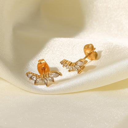 18K Gold Flower Zircon Earrings