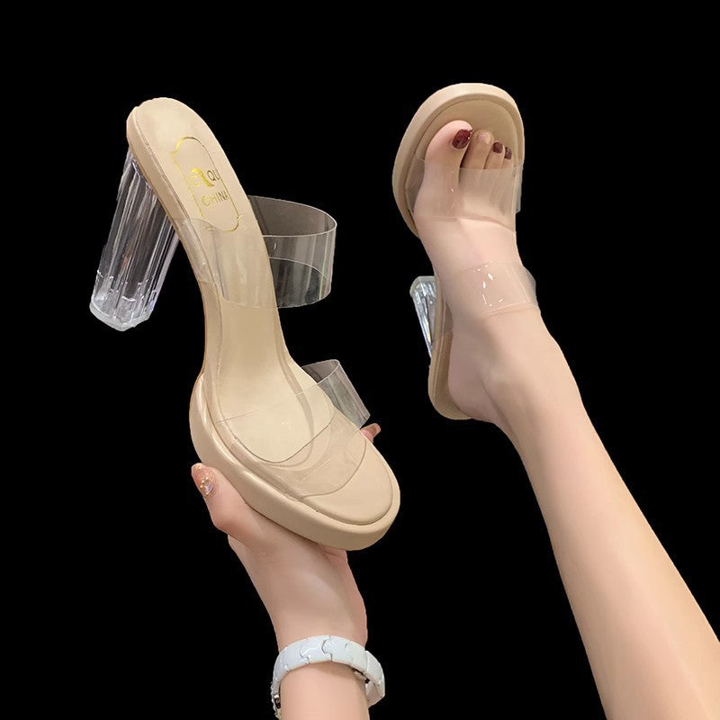 Transparent crystal high heel cool slippers