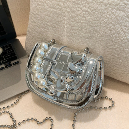 Pearl chain mini silver crossbody bag