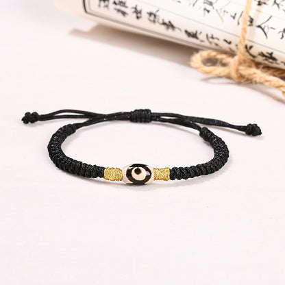 Three-eye dzi bead agate black rope woven bracelet