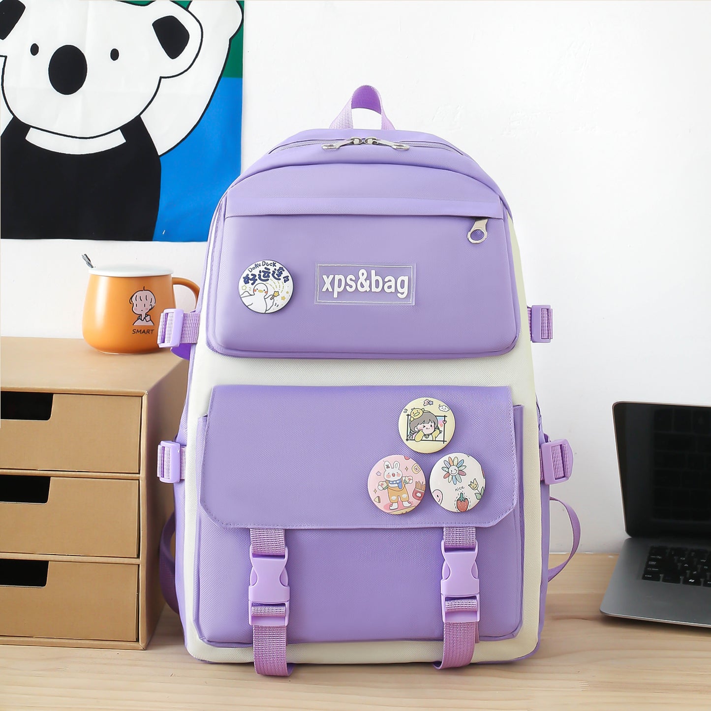 Student school bag contrast color nylon backpack