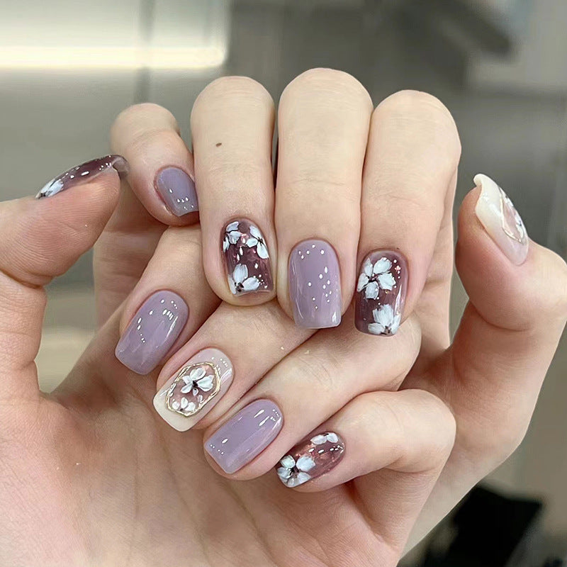 Light Purple Mirror Roland Flower Square Nails