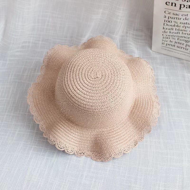 New Family Kids Straw Wide Brim Sun Beach Little Princess Lace