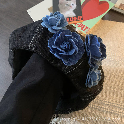 Floral Denim Beret