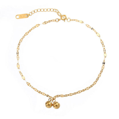 Two small ball titanium steel gold-plated anklets