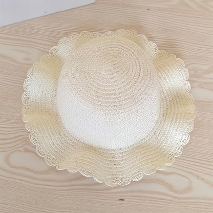 In Stock Kids' Sun Hat Wave Brim Straw Korean Fresh Summer Beach Versatile Girls