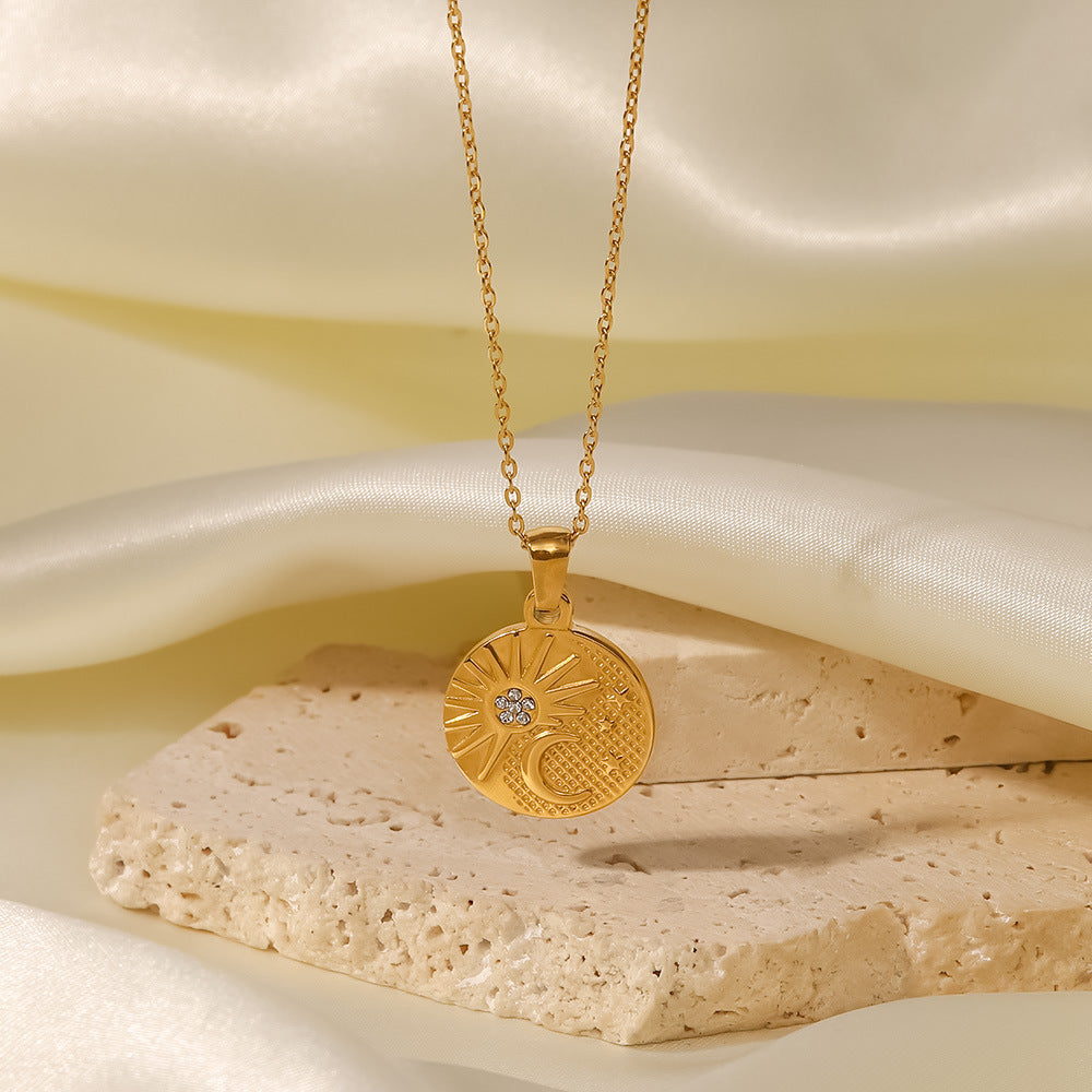 Zircon Sun Half Moon Pendant Necklace