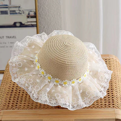 Hot Kids Daisy Lace Straw Hat Thin UV Protection