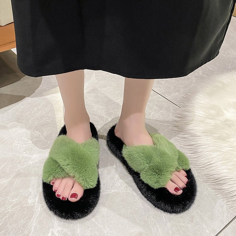 Rabbit fur cross slippers