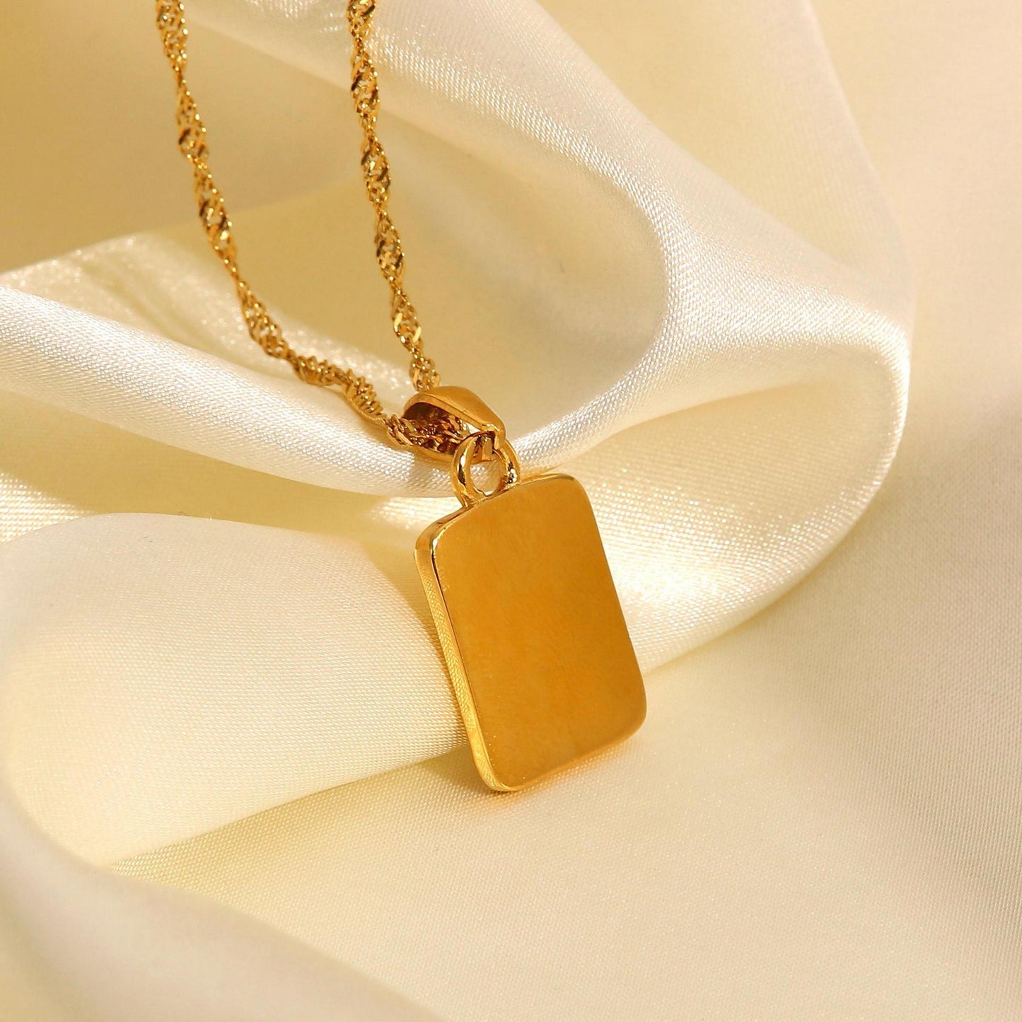 Square Embossed Angel Pendant Necklace