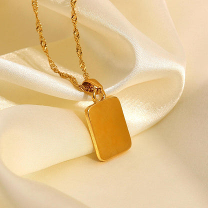 Square Embossed Angel Pendant Necklace