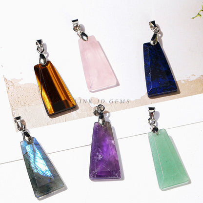 Natural stone crystal cut trapezoidal no matter card pendant