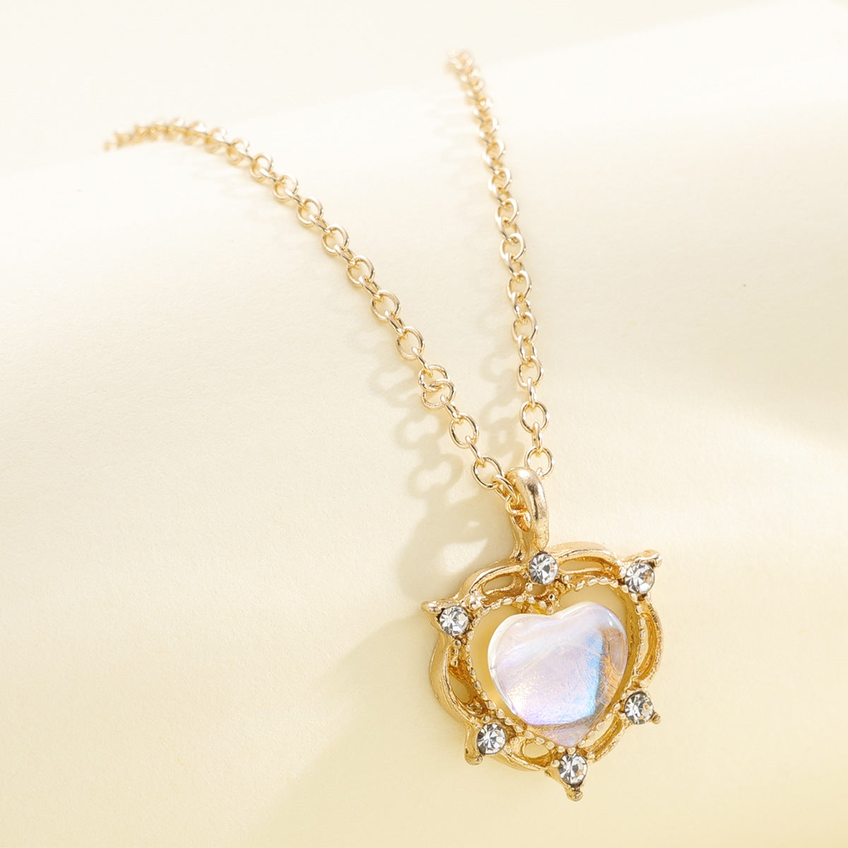 Gold Diamond Moonstone Heart Necklace