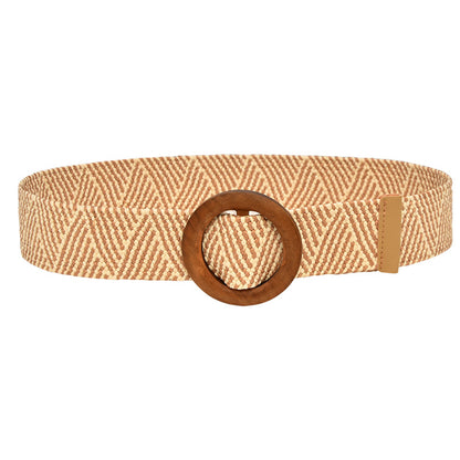 5CM wood buckle braided elastic belt