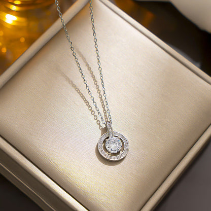 Zircon Circle Necklace: Elegant Retro Titanium Steel