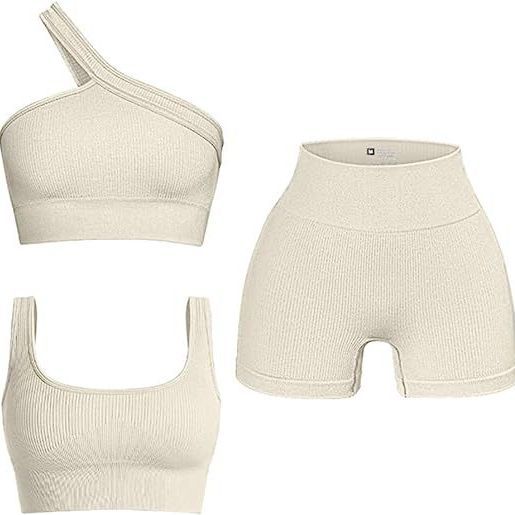 Seamless threaded solid color yoga suit three-piece set