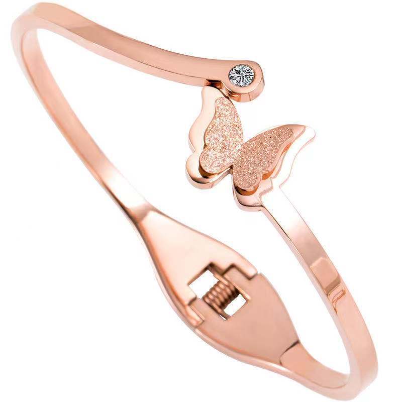 18K Rose Gold Plated Titanium Steel Butterfly Bracelet