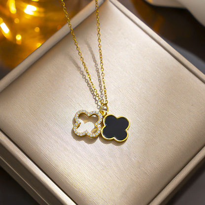 Elegant Double-Layer Clover Necklace, New 2023 Titanium